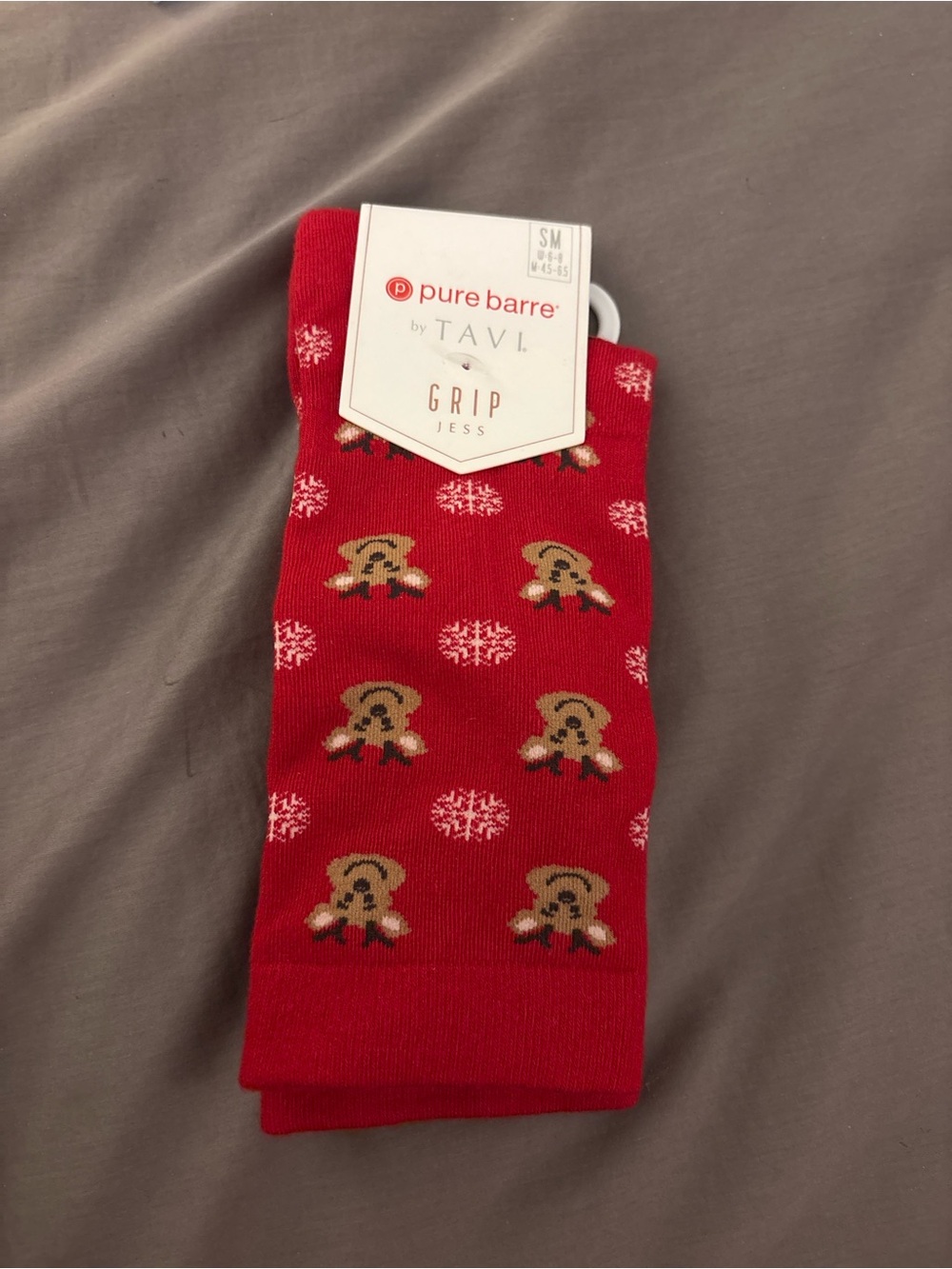 Pure Barre Red Holiday Grip Socks small new